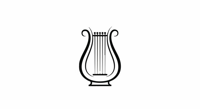 A black outline drawing of a lyre on a white background