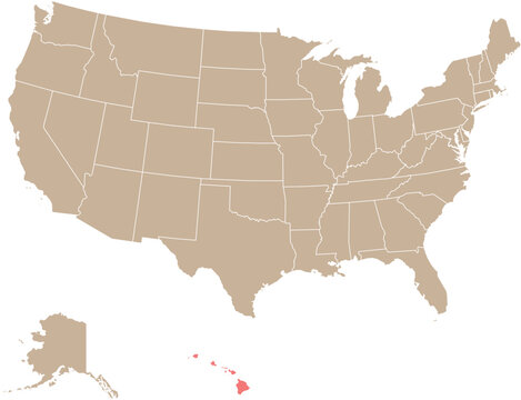State of Hawaii Location Highlighted on Map of USA with Political State Boundaries Editable Design Cartographic Vector
