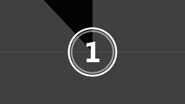 Countdown timer in a circle for film production displaying from five to one in black and gray background.