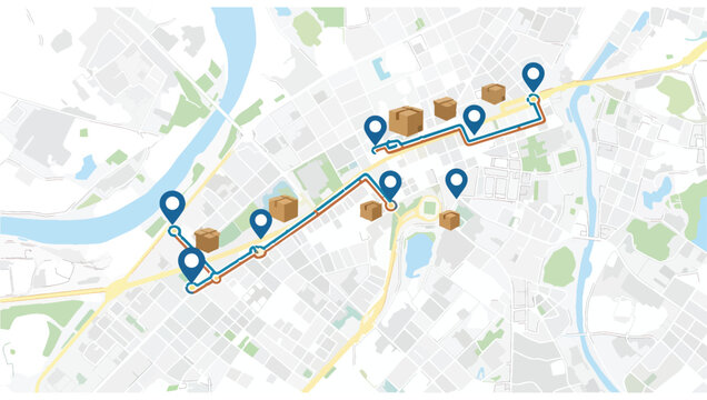 Delivery Route Map with Location Pins Logistics Tracking Vector