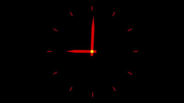Clock spinning, watch animation on white background with alpha channel. Clock icon flat style. 12 hours clock dial , on Black Background and features 4k Animation video
