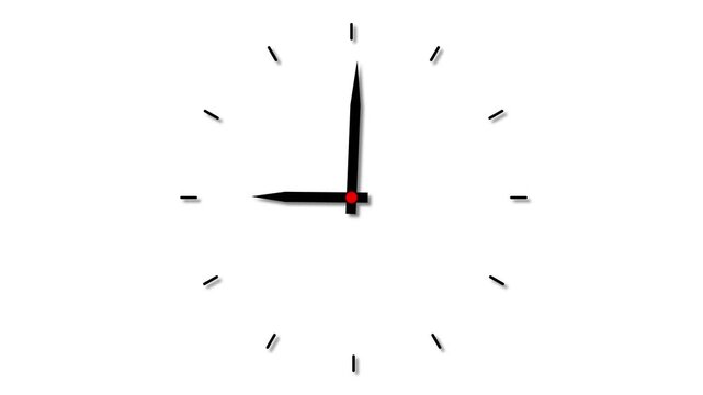 Clock spinning, watch animation on white background with alpha channel. Clock icon flat style. 12 hours clock dial , on Black Background and features 4k Animation video