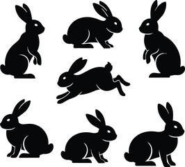 Fototapeta premium Rabbit Silhouette Set, Minimalist Bunny Vector Icons for Branding