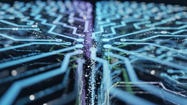 Glowing neural network circuits forming human brain shape representing artificial intelligence technology and data processing systems