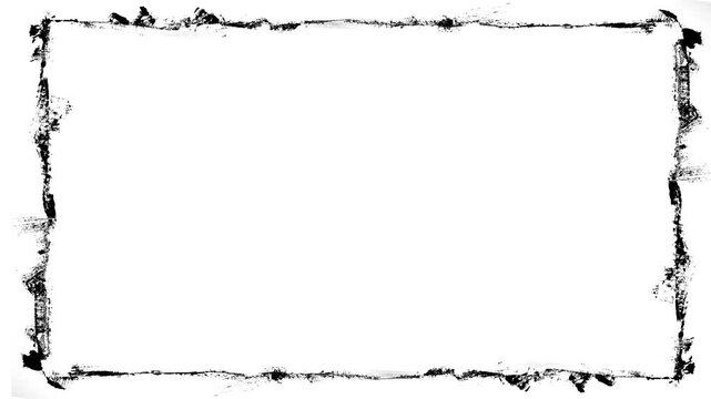 Black Grunge Frame Overlay. Distressed ink texture border background with white copy space and vintage aesthetic.