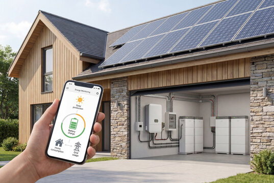 Residential Solar Battery Storage System with Smartphone Energy Monitoring App
