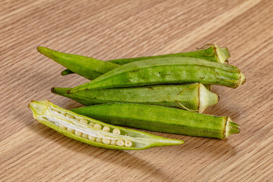 Fresh green bamia - okra vegetable