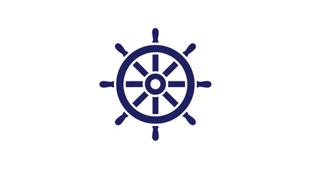 Obraz premium Navy Blue Ship Wheel Icon on White Background