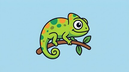 Obraz premium Colorful cartoon chameleon on branch.