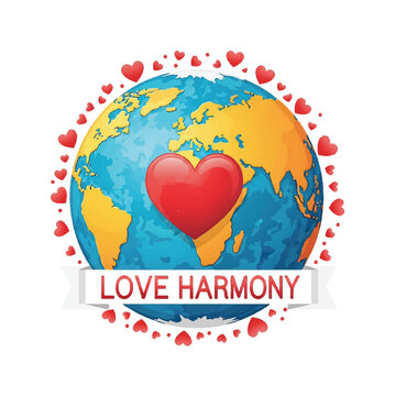 Global Heart Emblem Celebrating Love and Harmony Across the World, Bannered Illustration.