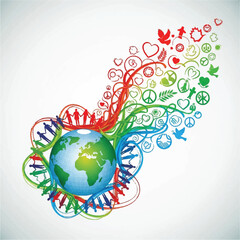Naklejka premium Colorful World Globe Emphasizing Global Environment and Unity.