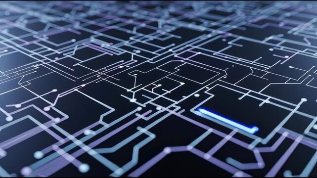 Abstract circuit board pattern with glowing blue light