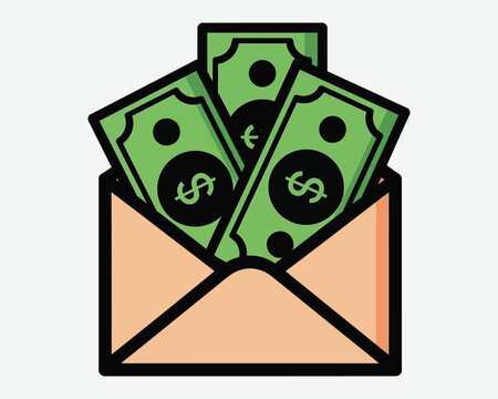 Money in an envelope financial savings and income concept illustration