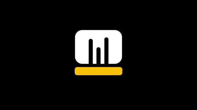 A chart analytics icon featuring a bar graph with yellow and white bars displayed on a dark rounded square app icon