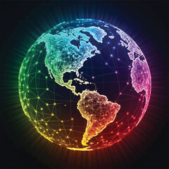 Naklejka premium Vibrant Global Globe Illustration Highlighting Connectivity, Networks, and Environmental Awareness Across Continents.