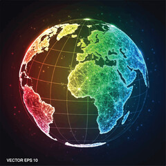 Naklejka premium Colorful Neon Globe Illustration depicting Earth from space with vibrant gradient continents.