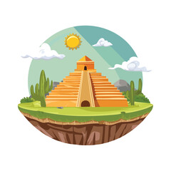 Fototapeta premium Ancient pyramid illustration sunlight and green landscape vector design