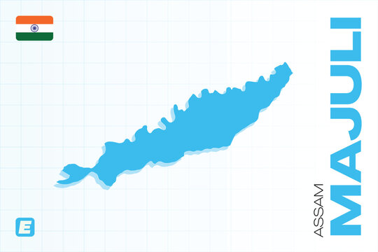 Detailed and editable vector map of Majuli district in the Indian state of Assam, ready for Adobe Illustrator EPS projects