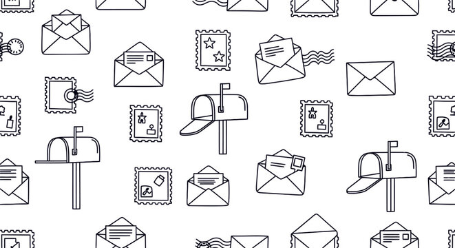Seamless mail delivery pattern outline style postal communication background design