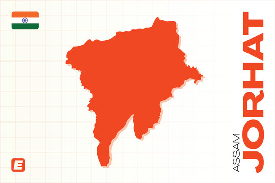 Detailed and editable vector map of Jorhat district in the Indian state of Assam, ready for Adobe Illustrator EPS projects