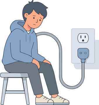 Young Man Emotionally Drained Sitting Near Power Outlet