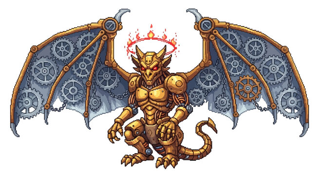 Steampunk Mechanical Dragon with Clockwork Wings and Crown.