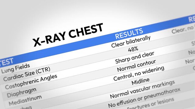 Chest X-Ray Test Report. Lung Examination, Respiratory Assessment, Medical Diagnosis, Pulmonary Screening, Radiology Analysis and Clinical Health Evaluation. Random Chest X-Ray Report Video Animation