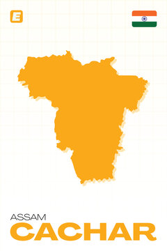Detailed and editable vector map of Cachar district in the Indian state of Assam, ready for Adobe Illustrator EPS projects