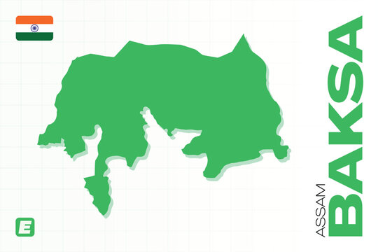 Detailed and editable vector map of Baksa district in the Indian state of Assam, ready for Adobe Illustrator EPS projects