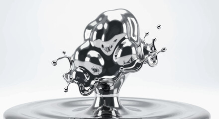 Visually striking liquid metal splash frozen in motion, forming a unique abstract sculpture with brilliant reflections on a clean, minimalist background © Simon