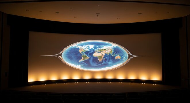 Illuminated World Map Projection on Curved Display