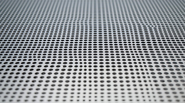 Precision perforated metal sheet featuring a uniform grid of circular holes, creating a modern textured background