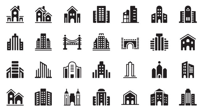 Modern skyscraper and building icons vector set.
