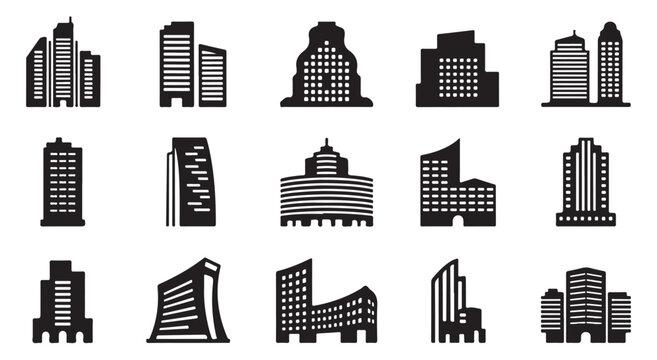 Modern office building and skyscraper icons collection.