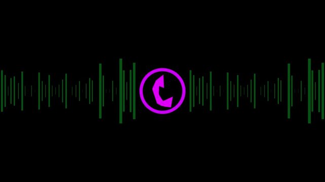 call recording visual effect with audio spectrum animation on alpha background, green and pink glowing squares with phone icon for two-person conversation, audio waveform, 4k vedio.