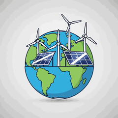 Obraz premium Renewable Energy Powers Earth with Wind Turbines and Solar Panels