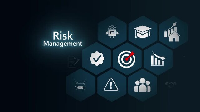 Risk assessment gauge showing low to critical levels with warning icons, business data analysis, critical risk indicators, animation on transparent background.