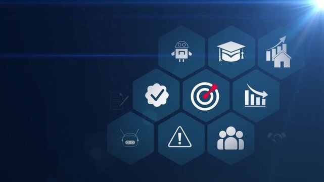 Goal setting and strategic focus using digital interface. businessman selecting target icon and strategy dashboard. strategic planning, animation on transparent background.