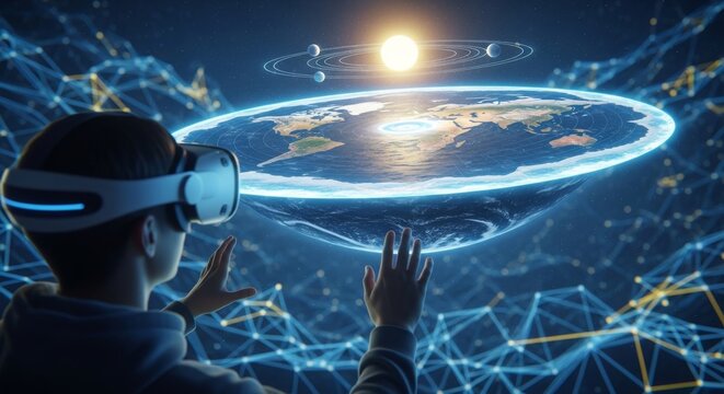 Person explores simulated space with VR headset