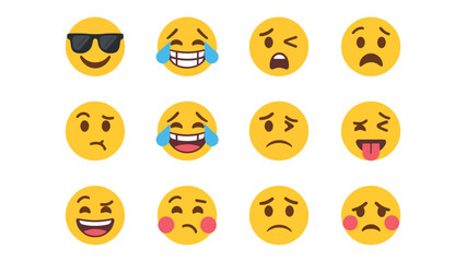 Naklejka premium Emoji Expressions: A collection of various emoji faces, each displaying a different emotion and expressing a unique feeling, for digital communication.