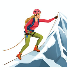 Obraz premium Woman climbing a mountain vector illustration isolated on white background