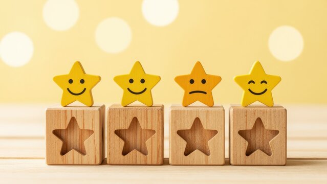 Smiley and Frowny Stars on Wooden Blocks