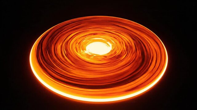 Long exposure orange swirl circle creating abstract light painting.