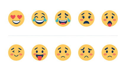 Fototapeta premium Expressive Moods: A collection of various emotive emojis, each conveying a unique feeling, offering a spectrum of expressions for diverse communication needs.