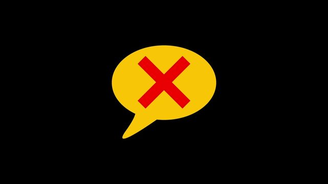 Cross icon pop up animation on black background. digital error alert symbol, notification message concept