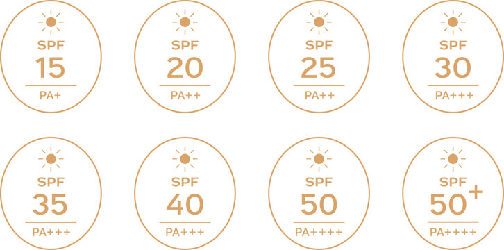 SPF Level UV Label Set Sunscreen Badge Icons Simple Design