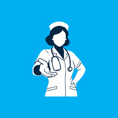 Fototapeta premium Female Nurse Silhouette Offering Hand for Help and Healthcare Support Illustration