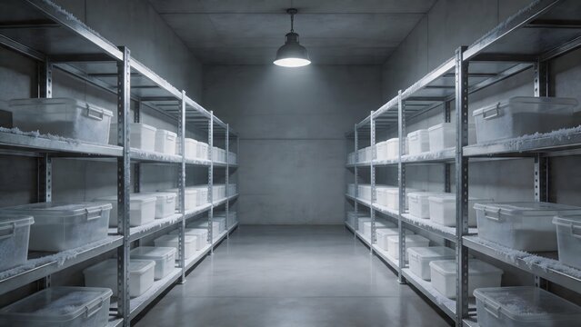 Storage room with shelves and containers