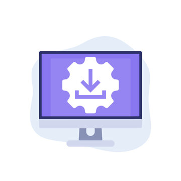 software update icon, download new app flat vector design