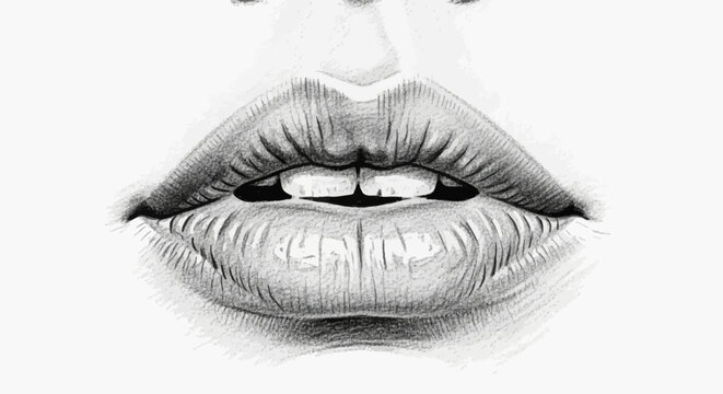 Realistic pencil drawing of woman's lips and teeth